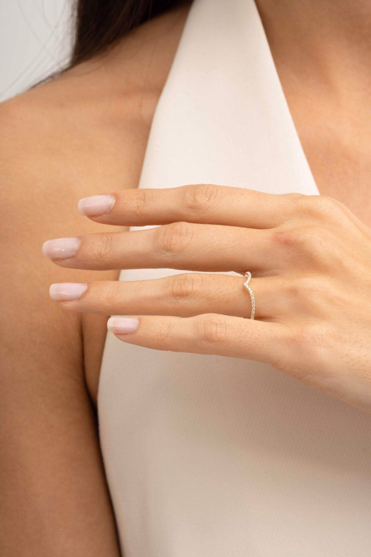 Handmade Gold Plated Dainty Ring 925 Sterling Silver Zircon Band - Image 2