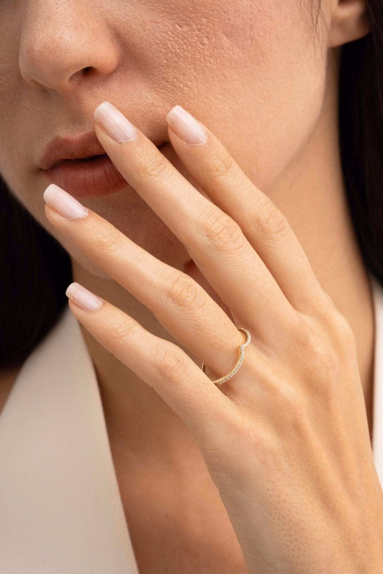 Handmade Gold Plated Dainty Ring 925 Sterling Silver Zircon Band - Image 3
