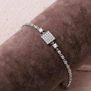 Handmade Square Zircon Cluster Bracelet 925 Sterling Silver Geometric Sparkle Bracelet