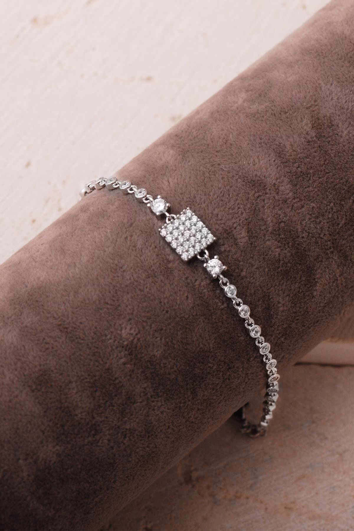 Handmade Square Zircon Cluster Bracelet 925 Sterling Silver Geometric Sparkle Bracelet