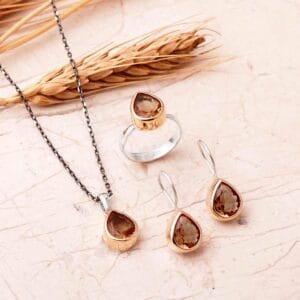 Handmade Zultanite Teardrop Jewelry Set 925 Sterling Silver Color Changing Gemstone Necklace Earrings Ring