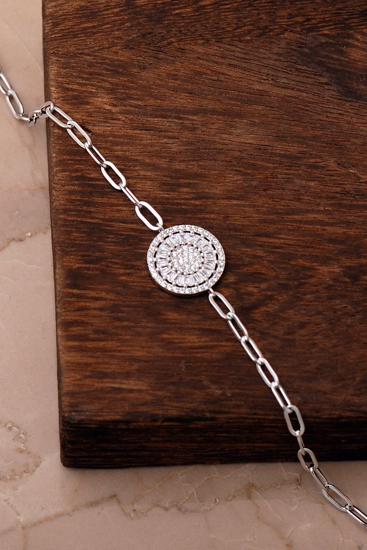 Handmade Baguette Zircon Paperclip Link 925 Sterling Silver Bracelet - Image 2