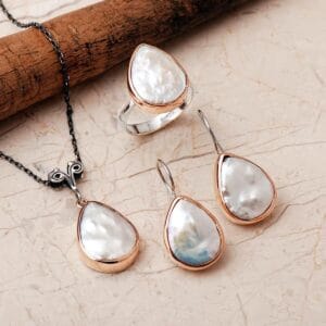 Handmade Gemstone Teardrop Jewelry Set 925 Sterling Silver Boho Ring Necklace Earrings Set