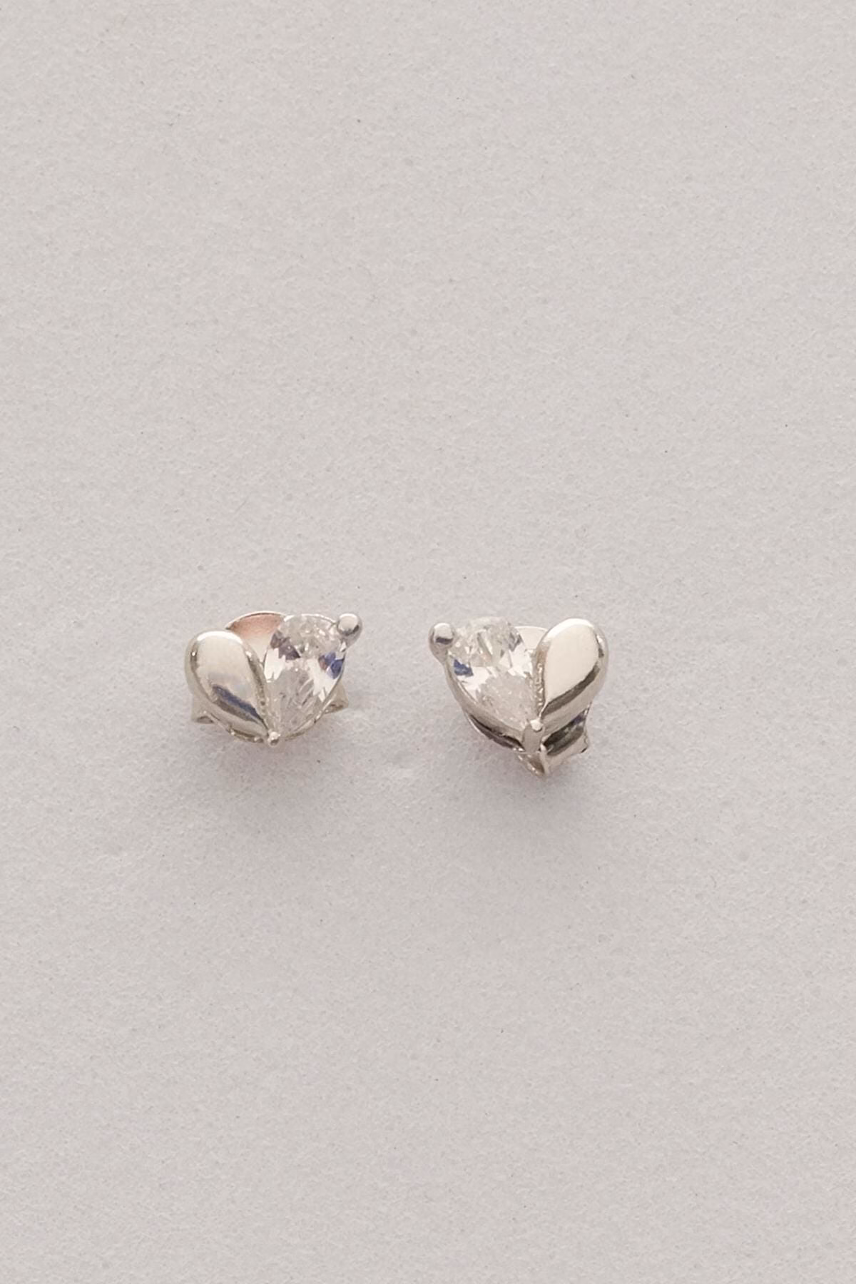 Handmade Mini Heart Zircon Stud Earrings 925 Sterling Silver Dainty Heart Studs