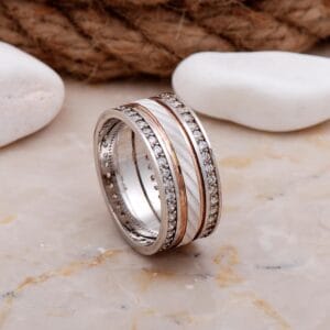 Handmade Cubic Zirconia 925 Sterling Silver Wedding Band Wide Statement Ring
