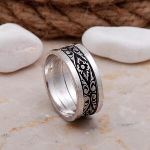 Handmade 925 Sterling Silver Mens Wedding Band 9mm Handcrafted Ring