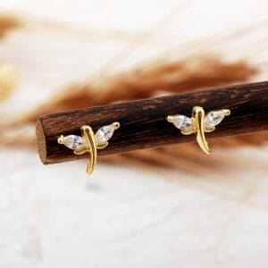 Handmade Dragonfly Stud Earrings 925 Sterling Silver Gold Plated Mini Post Earrings