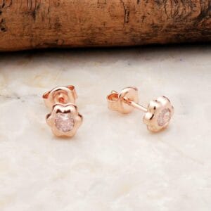 Handmade Rose Gold Daisy Solitaire 925 Sterling Silver Stud Earrings