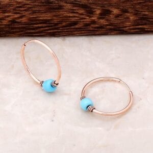 Handmade Rose Gold Turquoise Hoop Earrings 925 Sterling Silver
