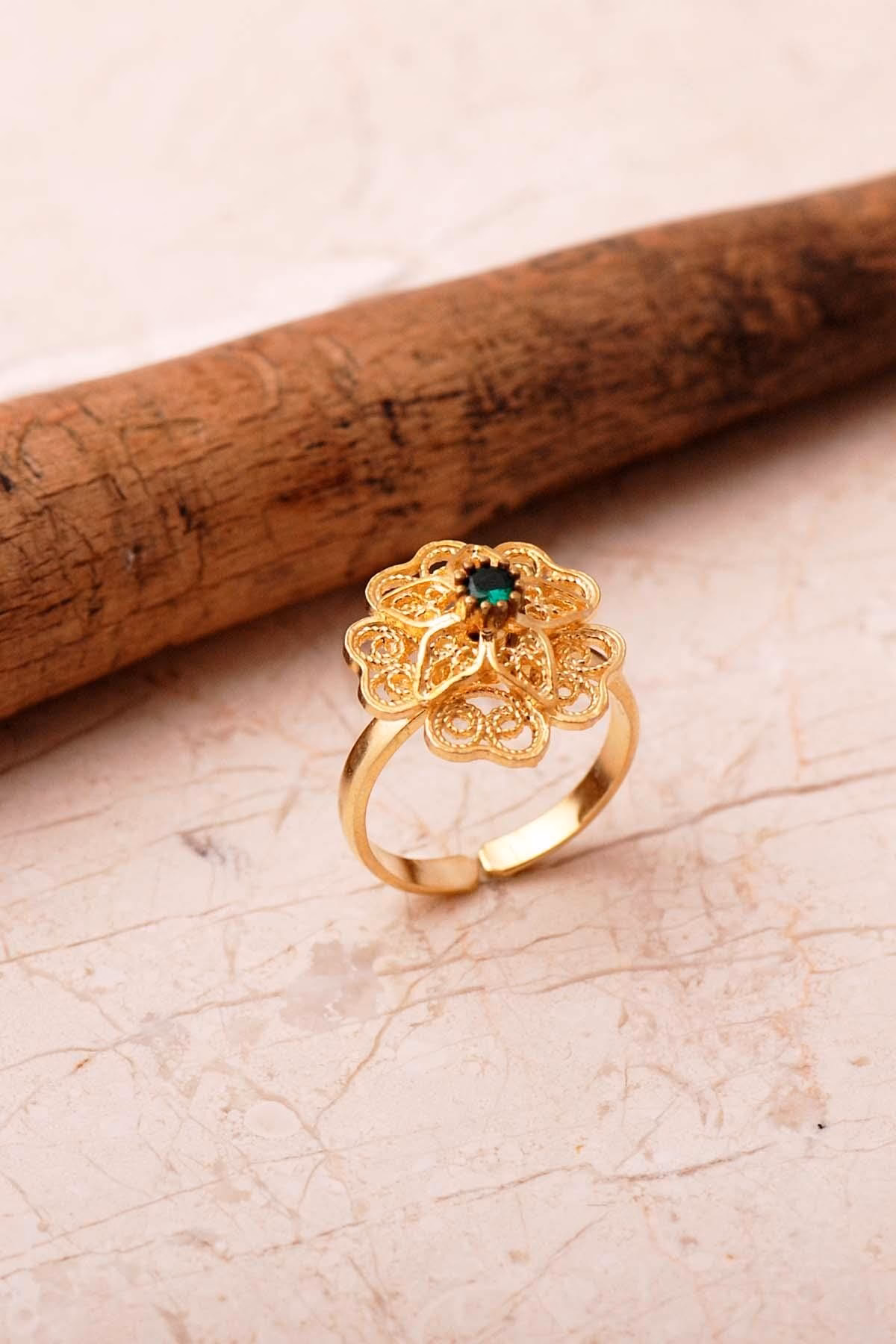 Handmade Gold Plated Flower Filigree Ring 925 Sterling Silver Adjustable Gemstone Ring - Image 4