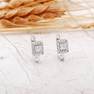 Baguette Cut CZ Kids Silver Earrings 925 Sterling Silver Rhodium Plated Children Studs