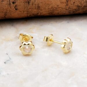 Gold Plated Daisy Stud Earrings 925 Sterling Silver Solitaire Cubic Zirconia Minimalist Earrings