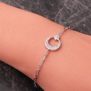Handmade Crescent Star CZ 925 Sterling Silver Paperclip Chain Bracelet