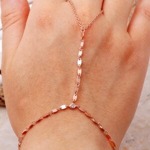 Handmade Rose Gold Plated 925 Sterling Silver Sahmeran Hand Harness Ring Bracelet with White Zircon