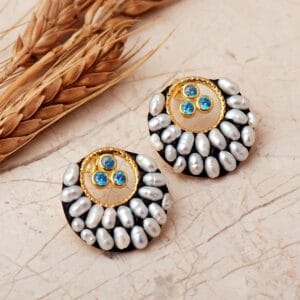Gold Plated Pearl Gemstone Earrings 925 Sterling Silver Round Studs