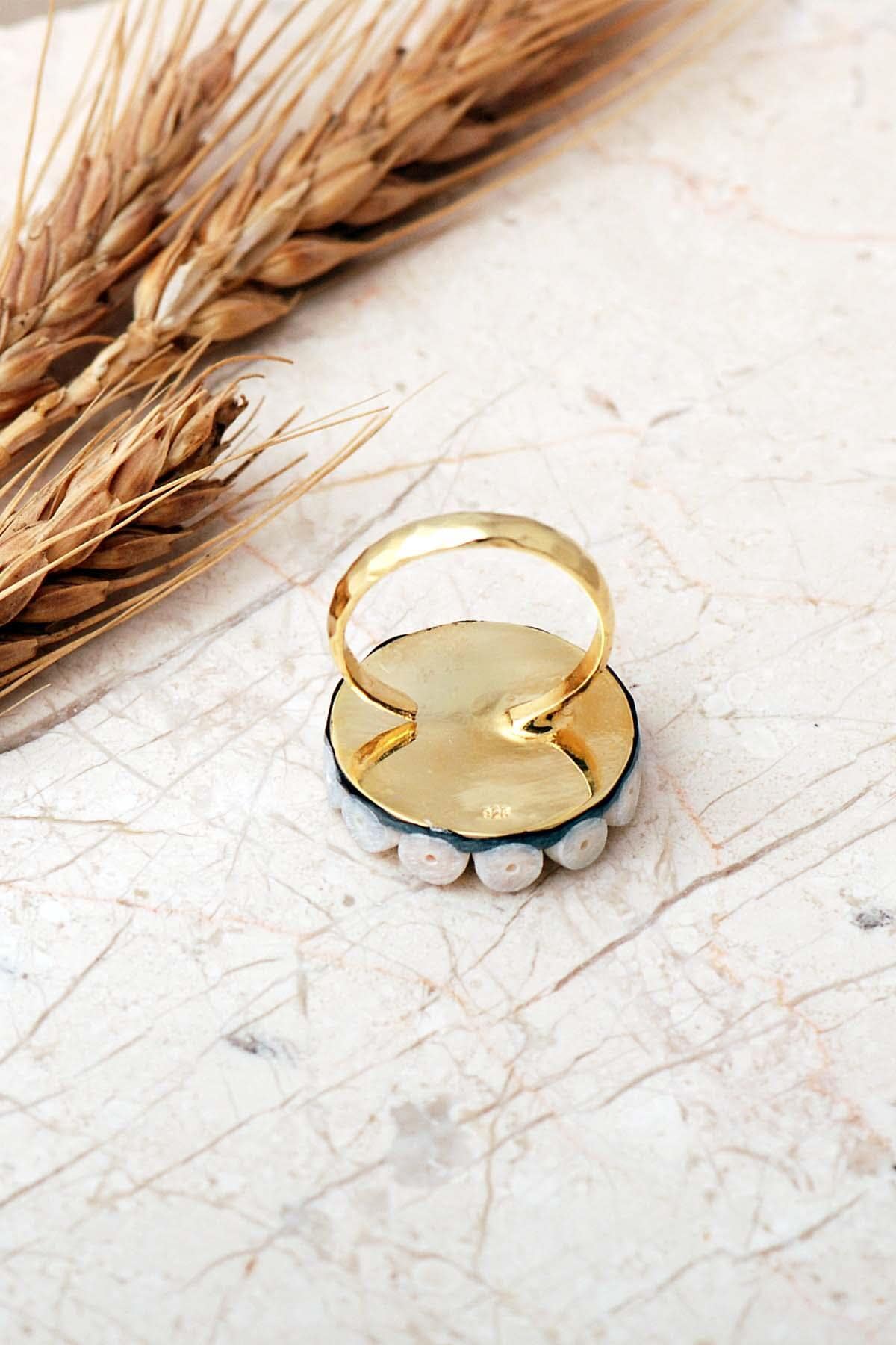 Handmade Pearl Colorful Quartz Gold Plated 925 Sterling Silver Ring - Image 4