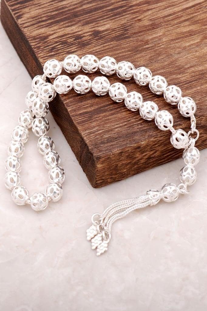 Handmade 925 Sterling Silver Filigree Misbaha Woven Tassel Prayer Beads