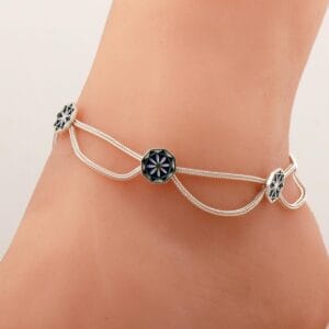 Handcrafted Woven Silver Anklet 925 Sterling Silver Anatolian Enamel Foot Bracelet