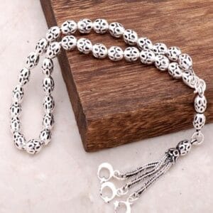 Handmade Crescent Star Filigree 925 Sterling Silver Prayer Beads Oxidized Tasbih Misbaha