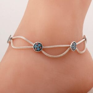 Handmade Anatolian Motif Enamel Woven 925 Sterling Silver Anklet