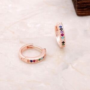 Handmade Rose Gold Mini 12mm Zircon Hoop Earrings 925 Silver
