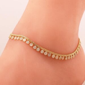Handmade Gold Plated Curb Chain Anklet 925 Sterling Silver Sparkling CZ