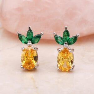 Handmade Pineapple Jade Topaz Stud Earrings 925 Sterling Silver Mini Earrings