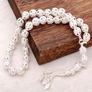Handmade 925 Sterling Silver Filigree Prayer Beads Woven Tassel Misbaha