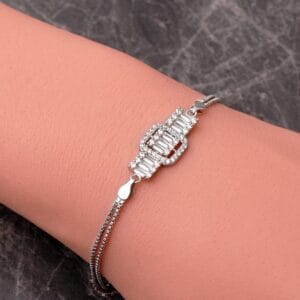 Handmade Baguette Zircon Geometric 925 Sterling Silver Bracelet