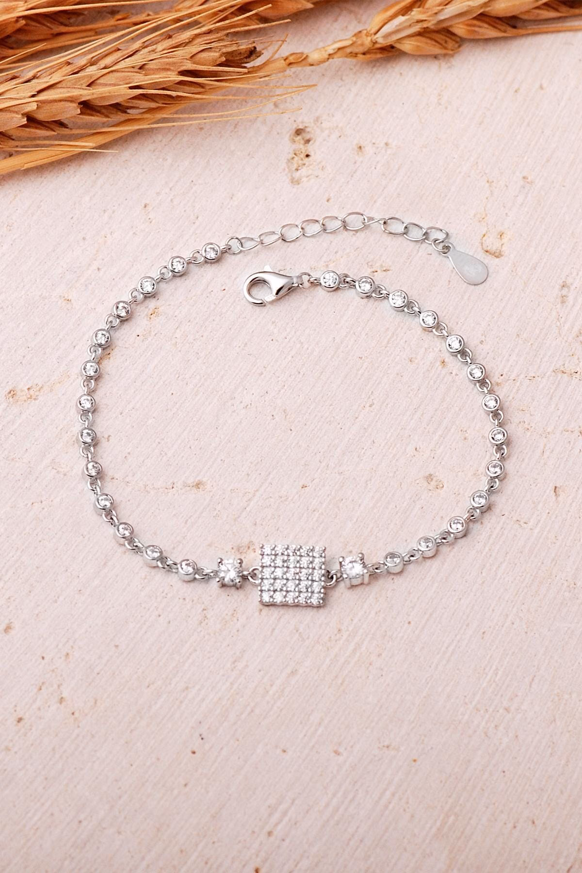 Handmade Square Zircon Cluster Bracelet 925 Sterling Silver Geometric Sparkle Bracelet - Image 2