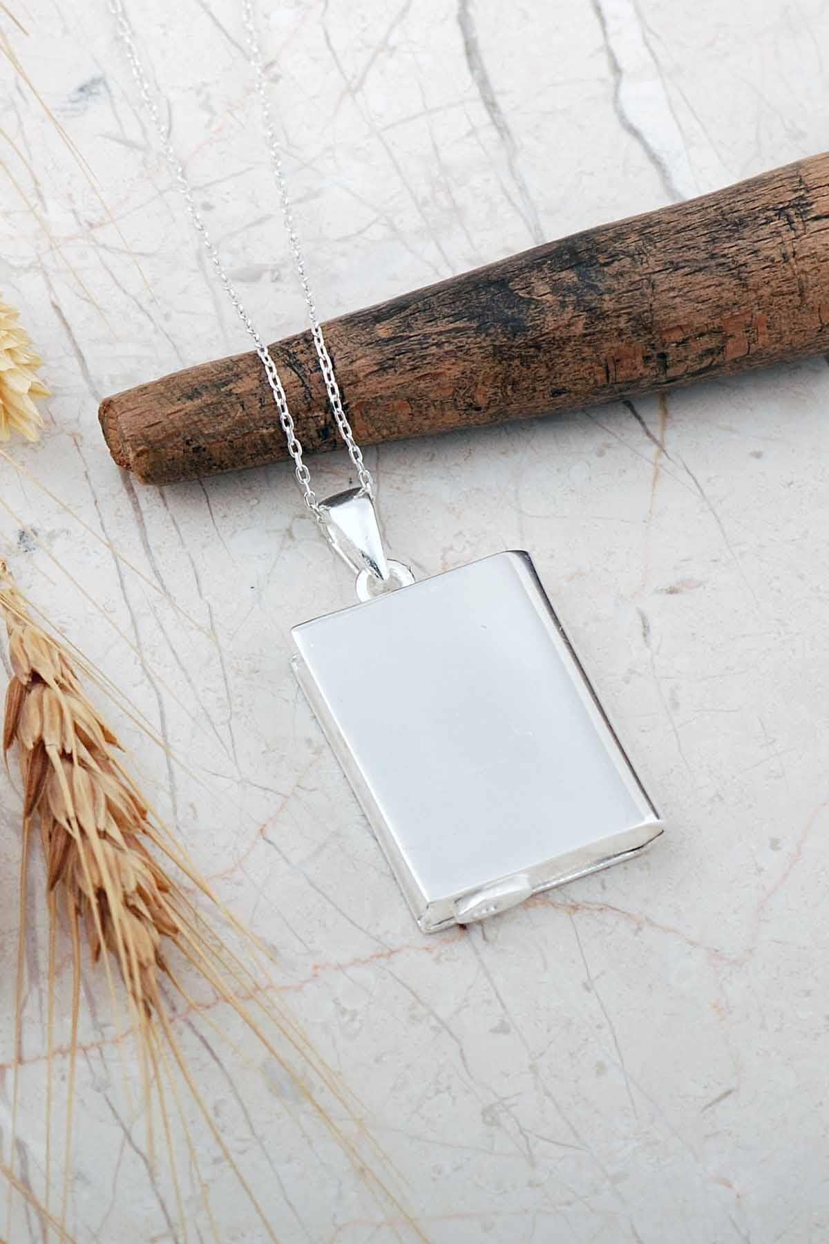 Handmade 925 Sterling Silver Rectangular Locket Necklace Openable Amulet Pendant