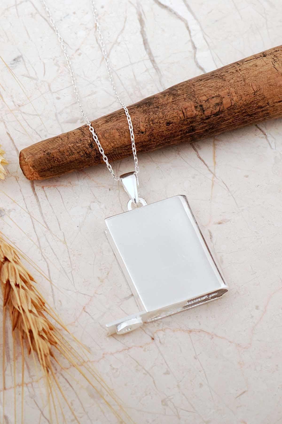 Handmade 925 Sterling Silver Rectangular Locket Necklace Openable Amulet Pendant - Image 2