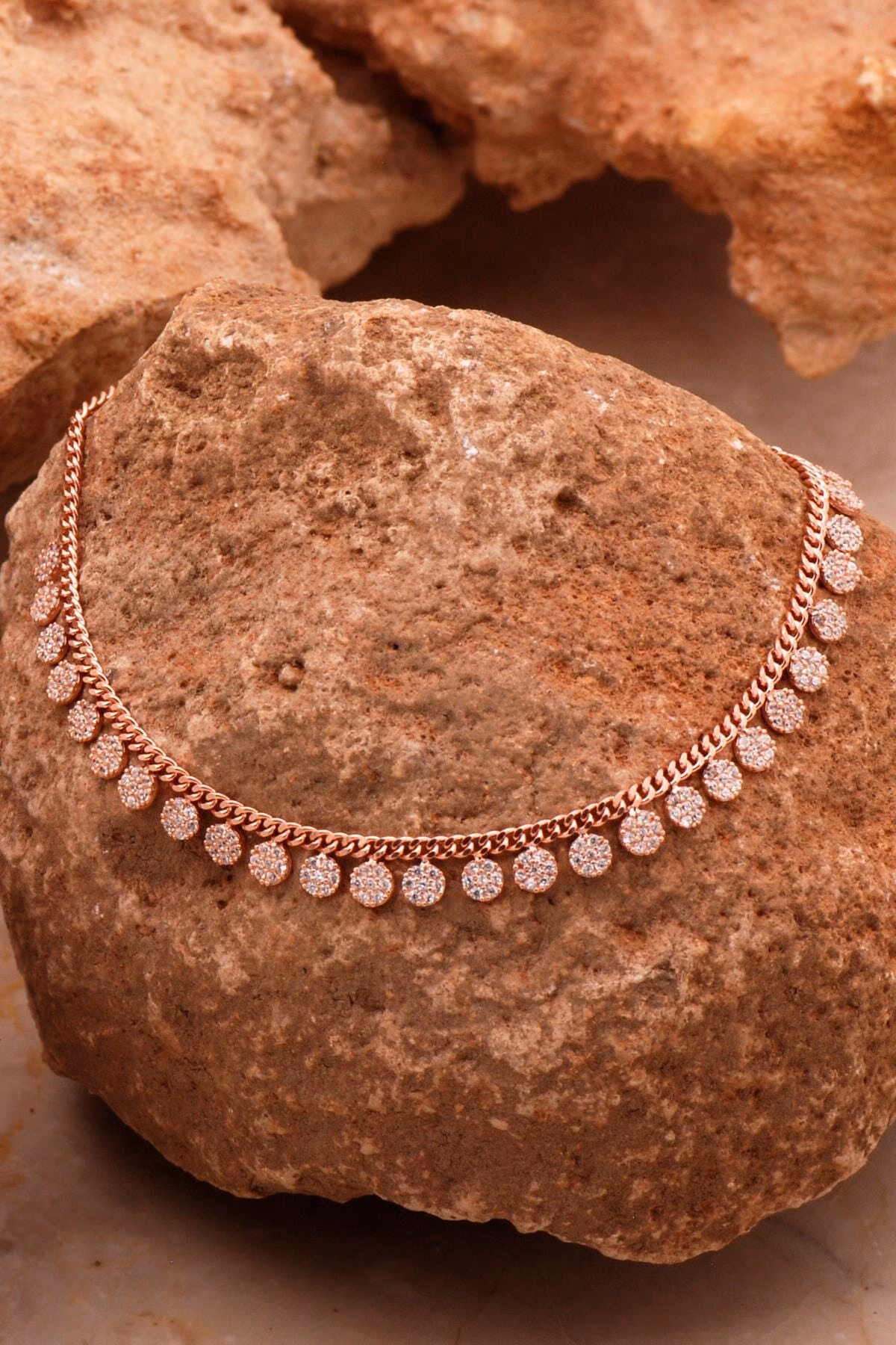 Handmade Rose Gold Plated Curb Chain Anklet 925 Sterling Silver Sparkly Zircon Foot Bracelet - Image 2