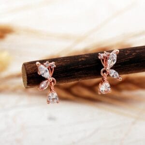 Handmade Dainty Rose Gold Butterfly Earrings 925 Sterling Silver CZ Studs