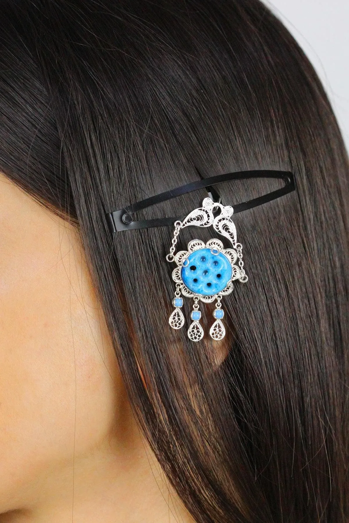 Handmade Silver Filigree Hair Accessory Syrian Evil Eye 925 Silver Hair Pin