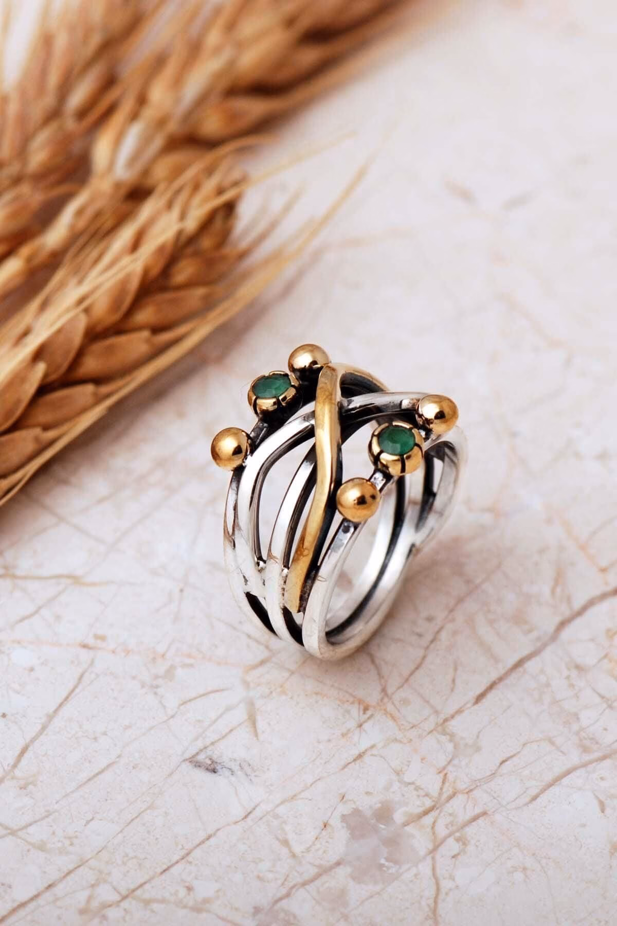 Handmade Gemstone 925 Sterling Silver Ring Vintage Boho Two Tone Ring - Image 4