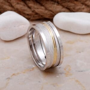 Handmade 925 Sterling Silver Mens Band Ring White Gold Plated