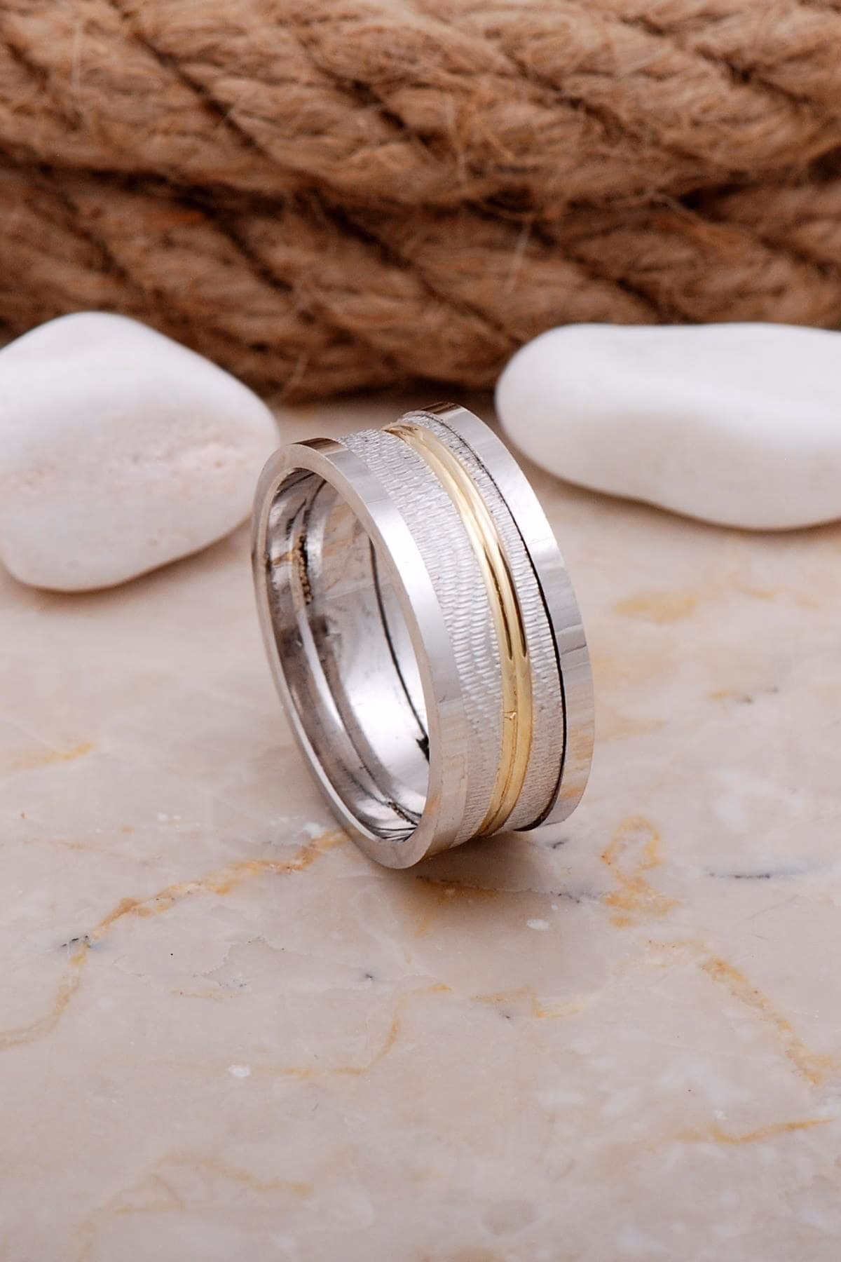 Handmade 925 Sterling Silver Mens Band Ring White Gold Plated