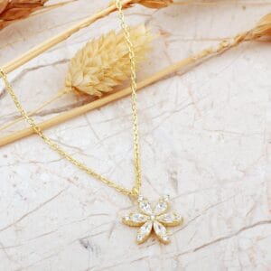 Handmade Gold Plated Lotus Flower 925 Sterling Silver Necklace Dainty Zircon Pendant
