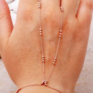 Handmade Rose Gold Plated 925 Sterling Silver Hand Chain Bracelet, Dainty Minimalist Slave Bracelet Finger Ring Jewelry