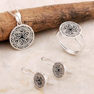 Handmade Anatolian Motif Silver Jewelry Set Black Enamel 925 Sterling Silver Ring Necklace Earrings Set Authentic Gift for Women