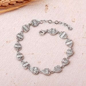 Handmade Baguette Zircon Heart Bracelet 925 Sterling Silver Rhodium Plated