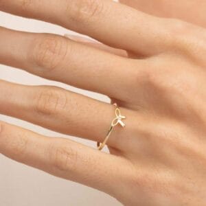 Handmade Dainty Bow Ring 925 Sterling Silver Gold Plated Minimalist Ring
