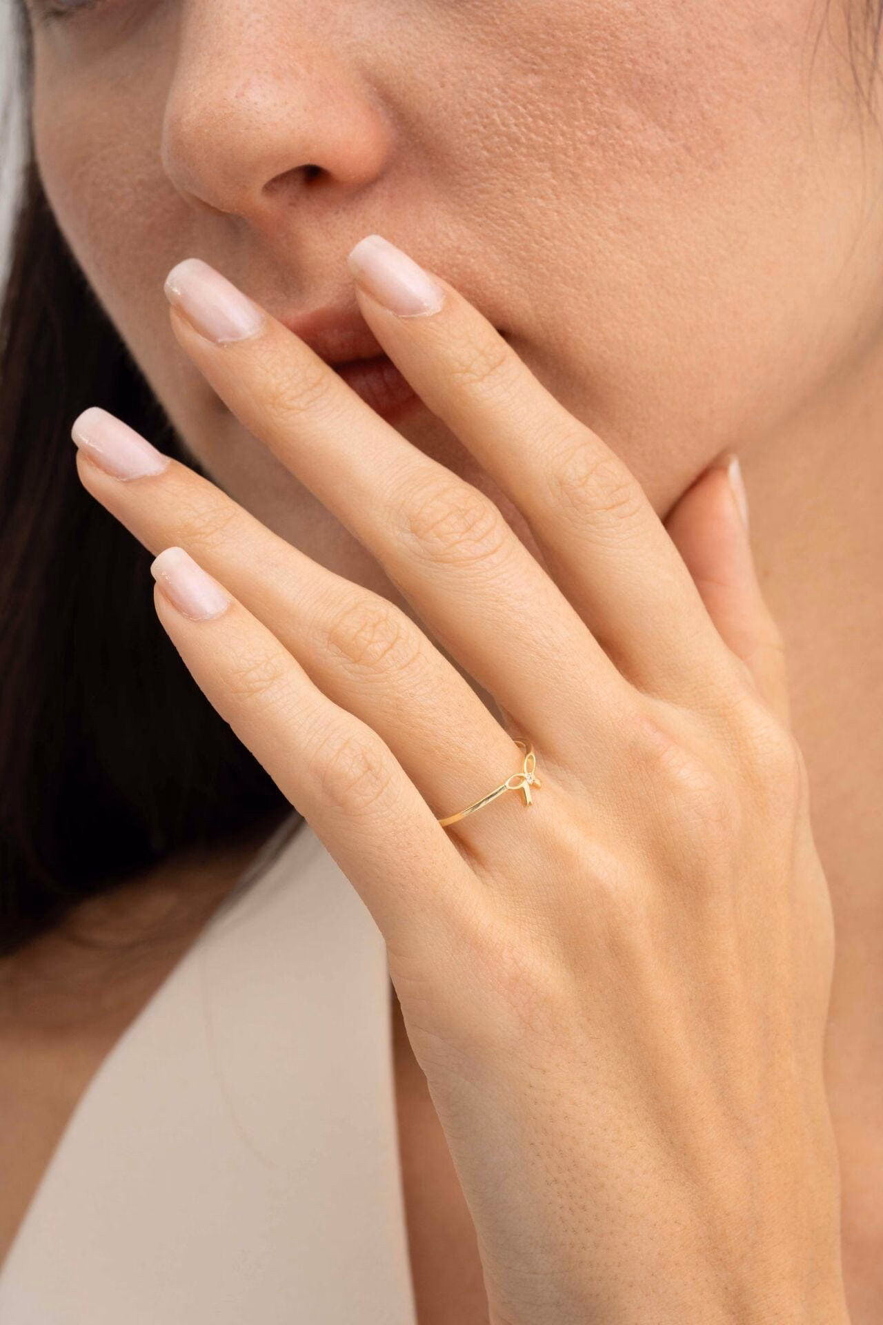 Handmade Dainty Bow Ring 925 Sterling Silver Gold Plated Minimalist Ring - Image 3