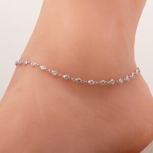 Handmade Zircon Row Anklet 925 Sterling Silver Rhodium Plated Ankle Bracelet