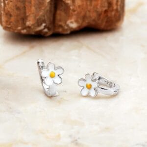Handmade Enamel Flower 925 Sterling Silver Kids Earrings
