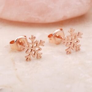 Handmade Snowflake Stud Earrings 925 Sterling Silver Rose Gold