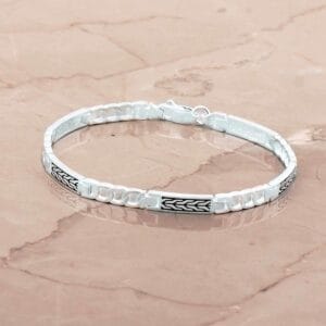 Handmade Enamel Patterned Curb Chain 925 Sterling Silver Mens Bracelet
