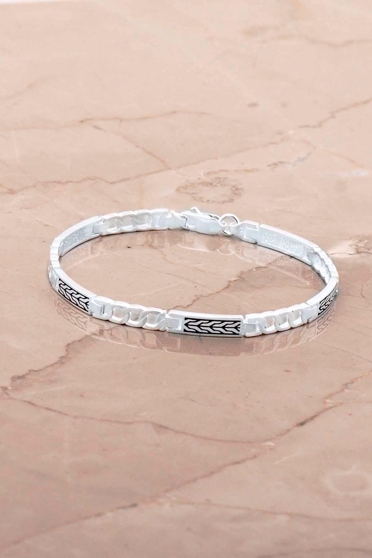 Handmade Enamel Patterned Curb Chain 925 Sterling Silver Mens Bracelet