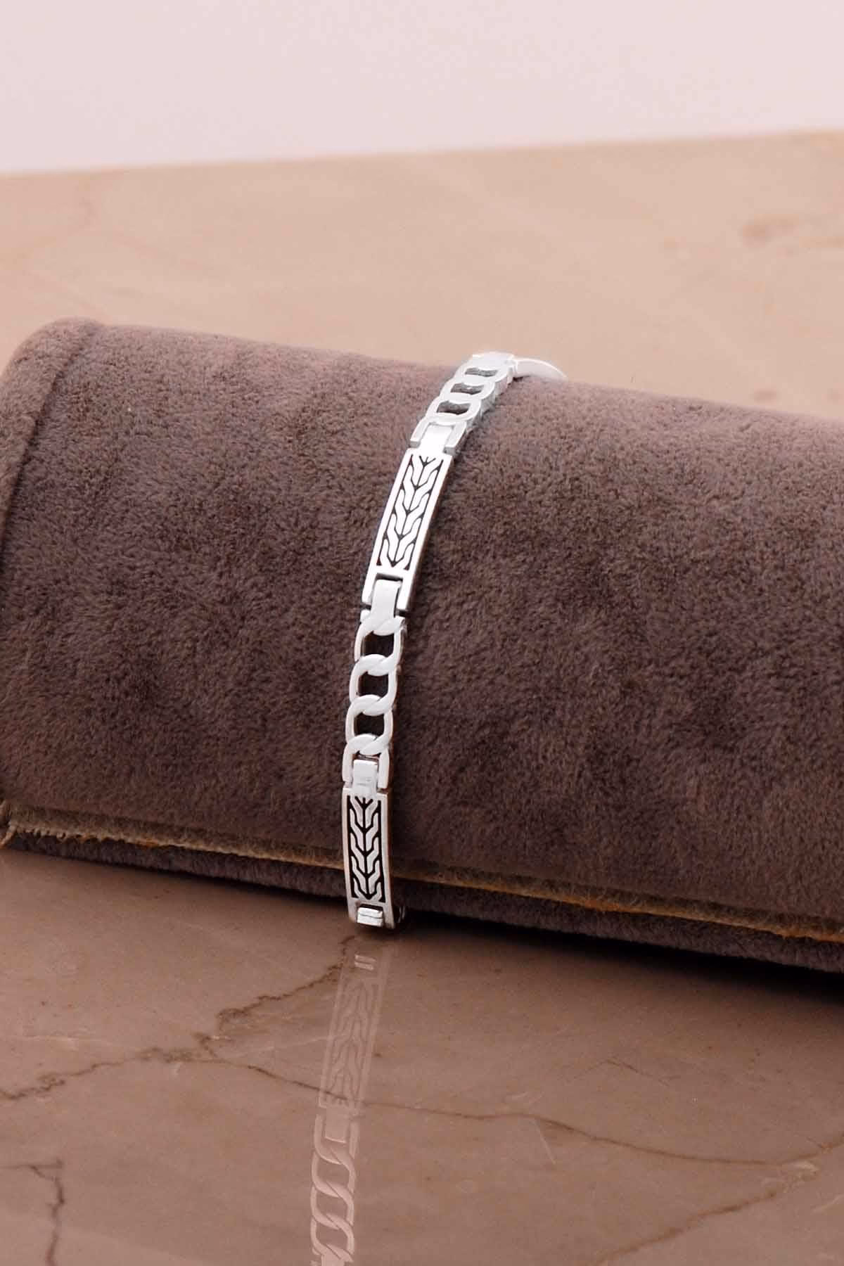 Handmade Enamel Patterned Curb Chain 925 Sterling Silver Mens Bracelet - Image 3
